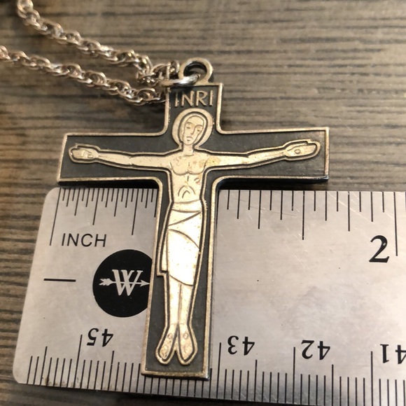 VINTAGE LARGE MODERNIST ANTAYA CROSS “Christ is Counting on You” Necklace - Picture 6 of 12